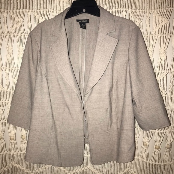 Suit Blazer Jacket, Taupe, 3/4 Sleeve - Picture 3 of 7